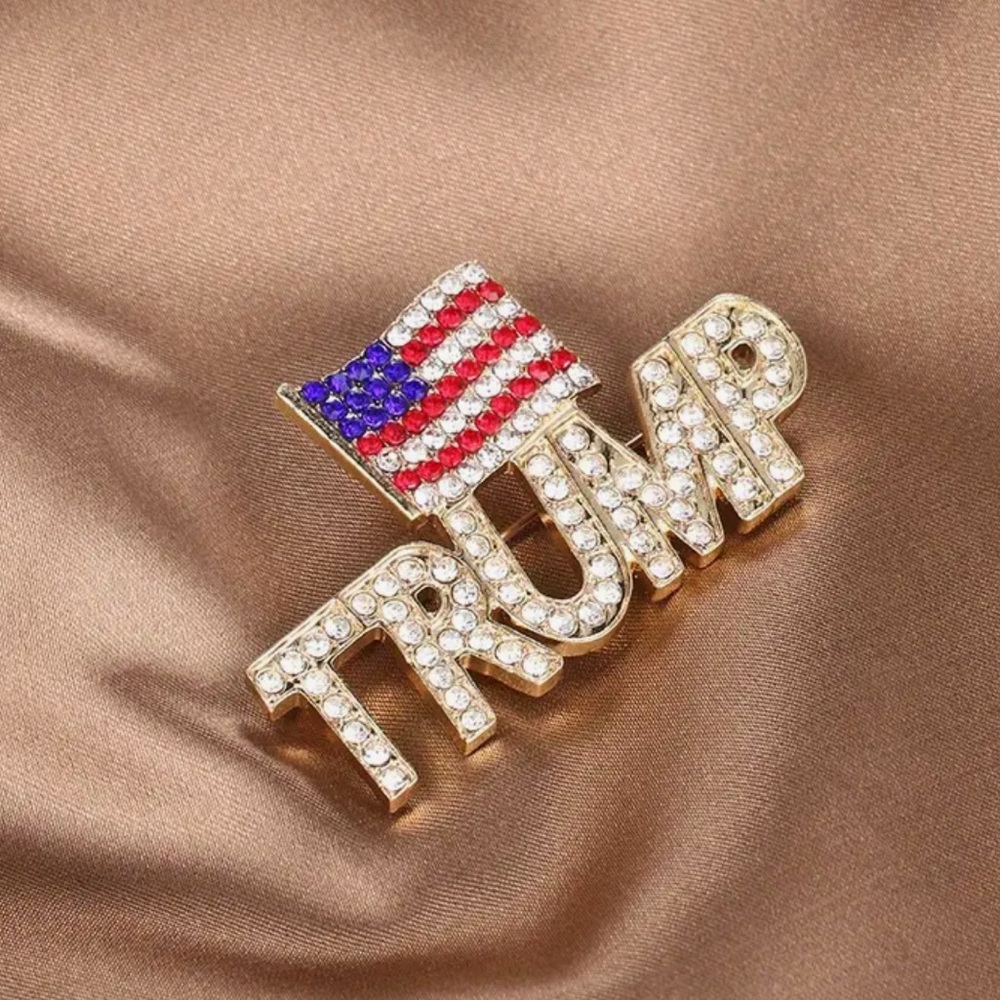 New Luxurious Trump Rhinestone Brooch -plus extra tramp sticker with order